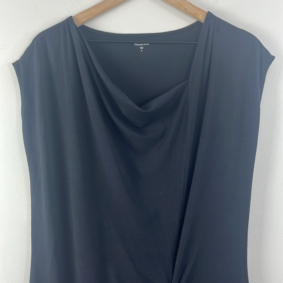 Garnet Hill Easy Tee Black Ruched Ruffle Shirt Dress Womens Size M Minimalist - Picture 4 of 9